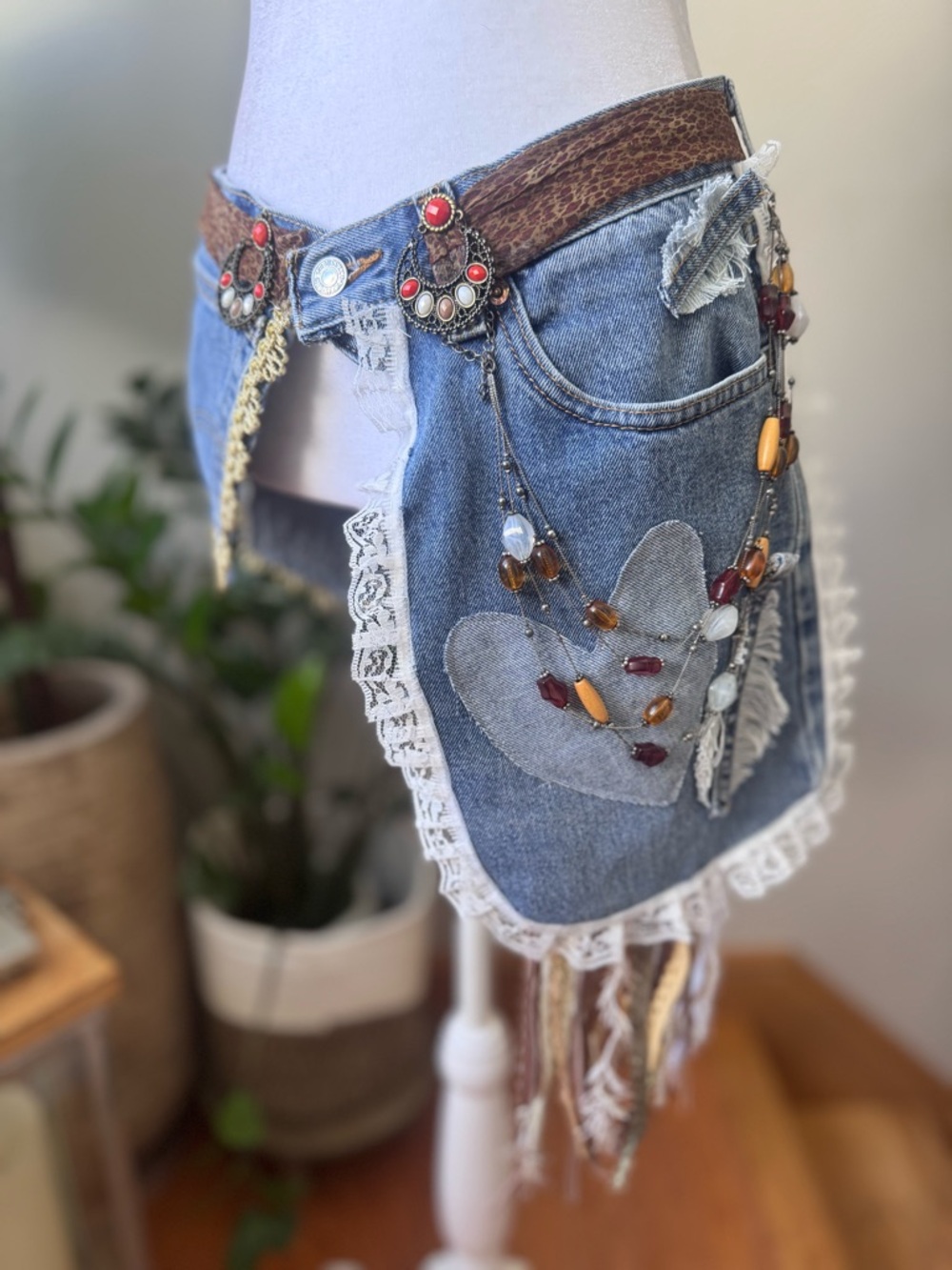 Custom Upcycled Denim Boho Fanny Belt